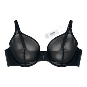 CUUP The Plunge‎ Black Mesh Underwire Bra 44C Sheer Unlined Supportive NWT